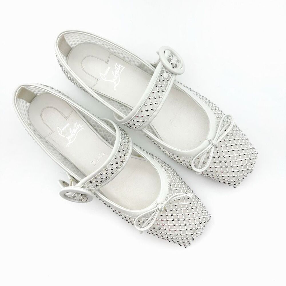 CHRISTIAN LOUBOUTIN Mamastrapitina Crystal Embellished Ballet Flat Size 39 Mesh - Picture 4 of 15